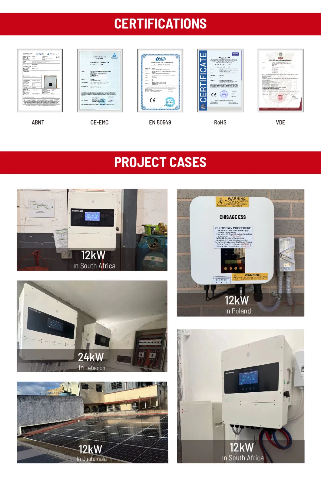 Chisage Arc Fault Detection Function Three Phase 6kw on and off Hybrid Inverter