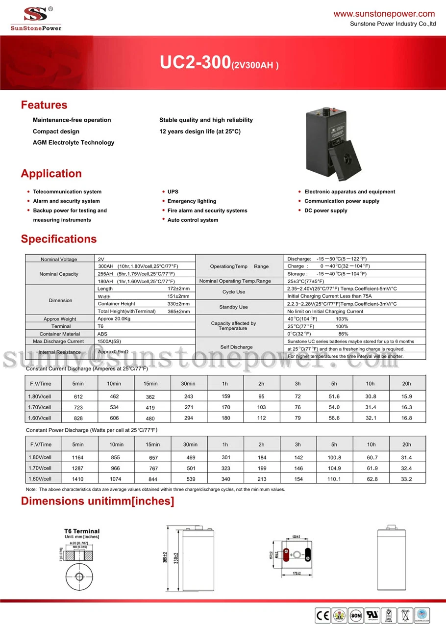 Deep Cycle 2V Voltage 300ah AGM Solar Energy Storage Battery