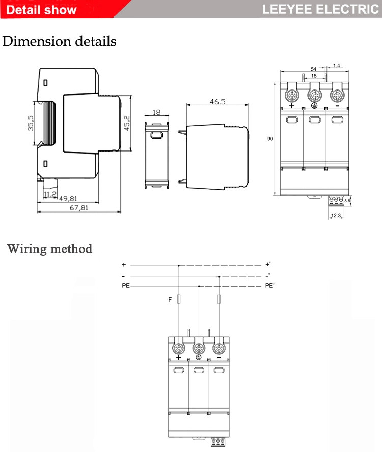 20ka-40ka T2 3p 1000V DC Solar Power SPD Surge Protection Device