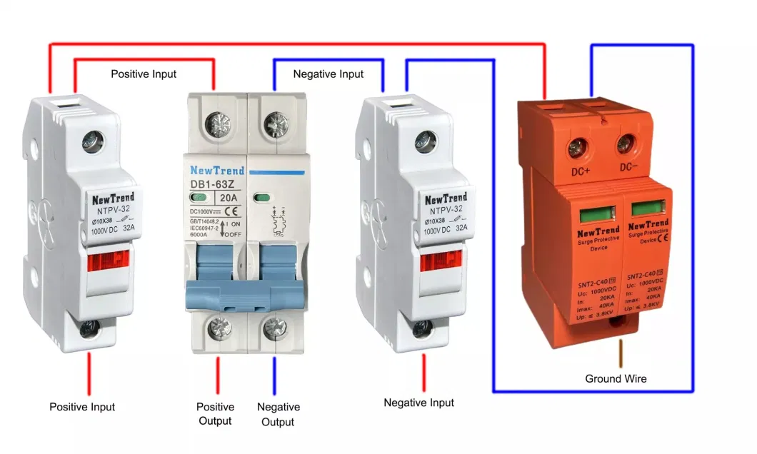 2p DC 1000V 1200V 1500V 20ka to 40ka SPD House Home Surge Protector Solar PV Photovoltaic Lightning Low Voltage Arrester Surge Protection Device