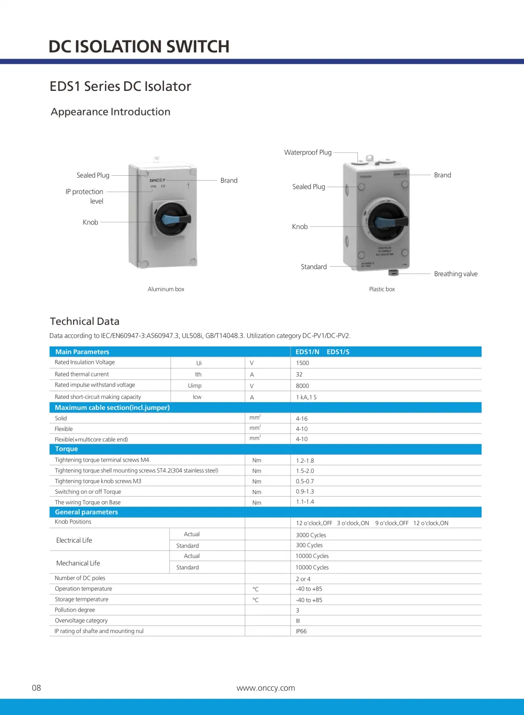 Solar Power Outdoor IP66 1500VDC 32A Isolating Disconnect PV DC Isolator Switch