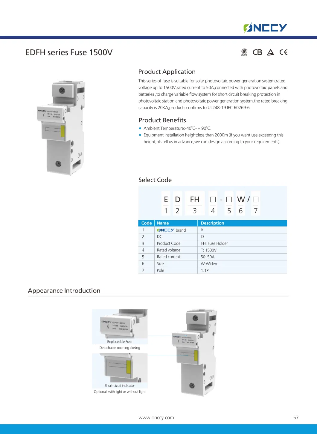 Solar PV DIN Rail DC 1000V/1500V 16/50A Fuse Holder Fuse Switch