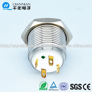 Qn16-D8 16mm Character Illuminated Type Momentary Flat Head Pin Terminal Waterproof Metal Push Button Switch