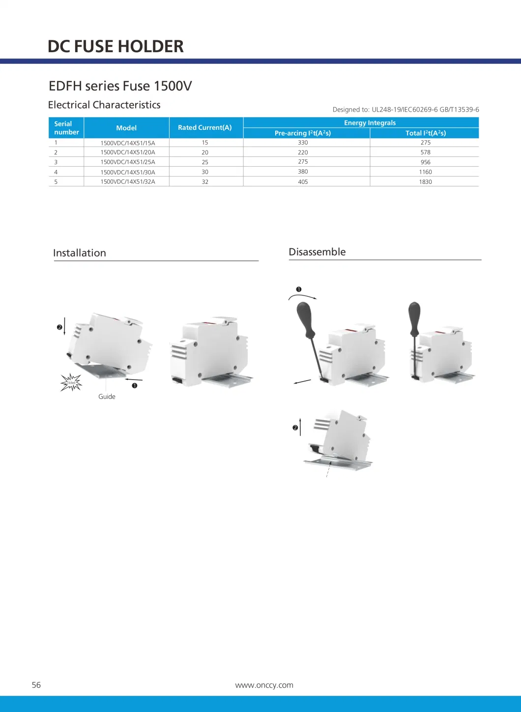 Solar PV DIN Rail DC 1000V/1500V 16/50A Fuse Holder Fuse Switch