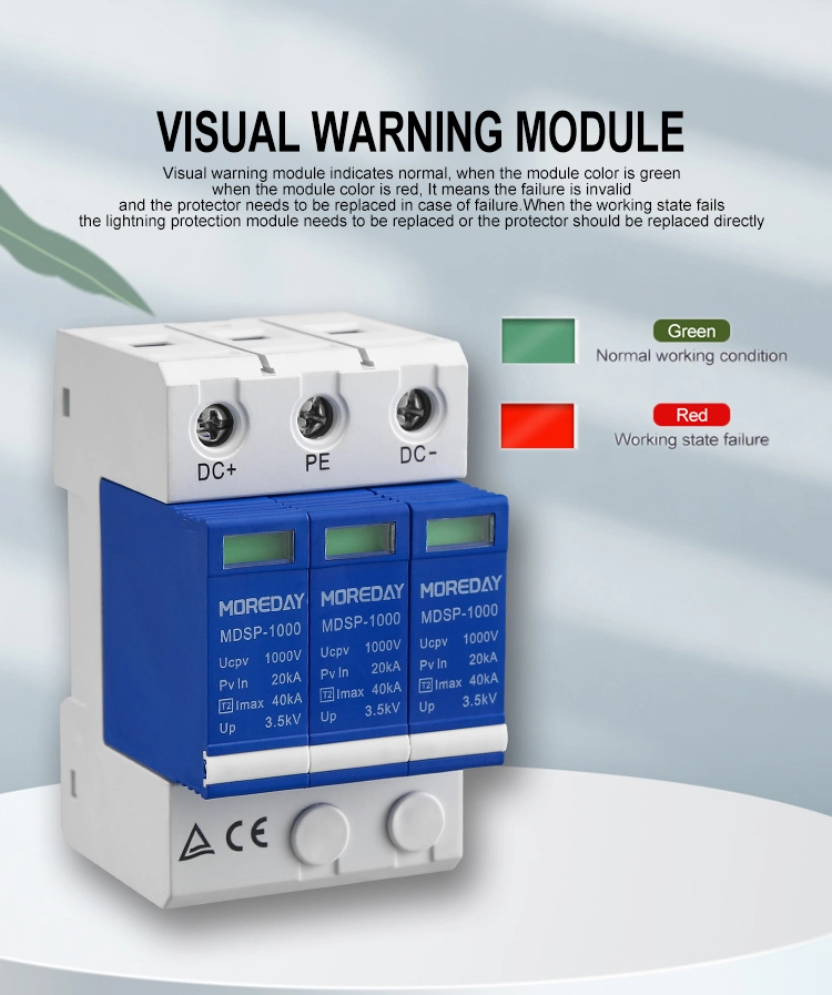 CE TUV Solar PV 20ka 40ka 2 Pole 2p DC 1000V 1500VDC Dps SPD Surge Protector Protection Arrester Surge Protective Device