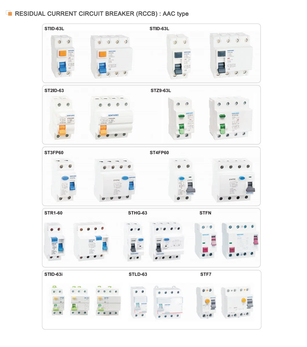 Sontuoec 16A, 25A, 40A, 63A, 100A, 125A Residual Current Circuit Breaker RCCB