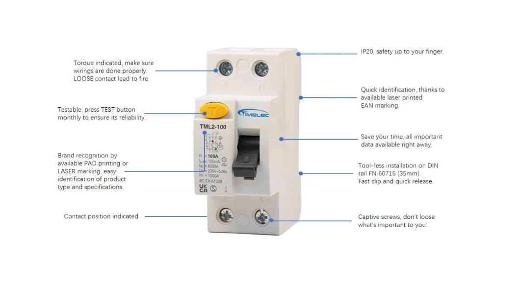 RCCB TML2-63 63A 10kA Type A 4P Residual Current Circuit Breaker