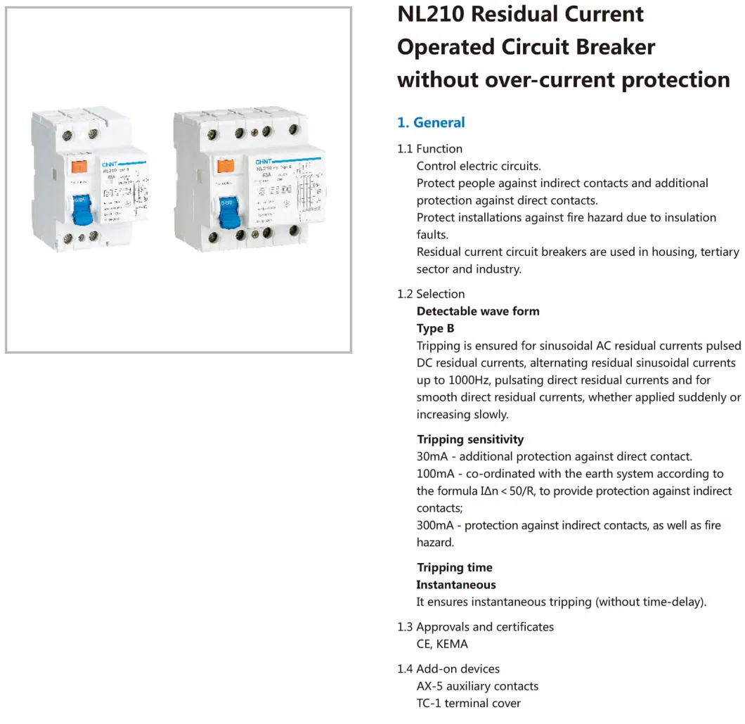 Chint Nl210 Type B RCD RCCB 4p 3p+N 25A 40A 63A Tipo B Interruptor Diferencial PV Solar EV Charging DC Residual Current Device