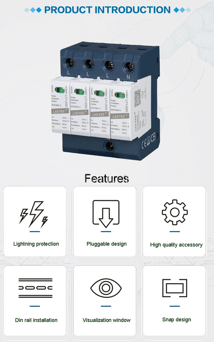 4p 20ka 275V AC T2 Surge Protector Device for Lightning Protection