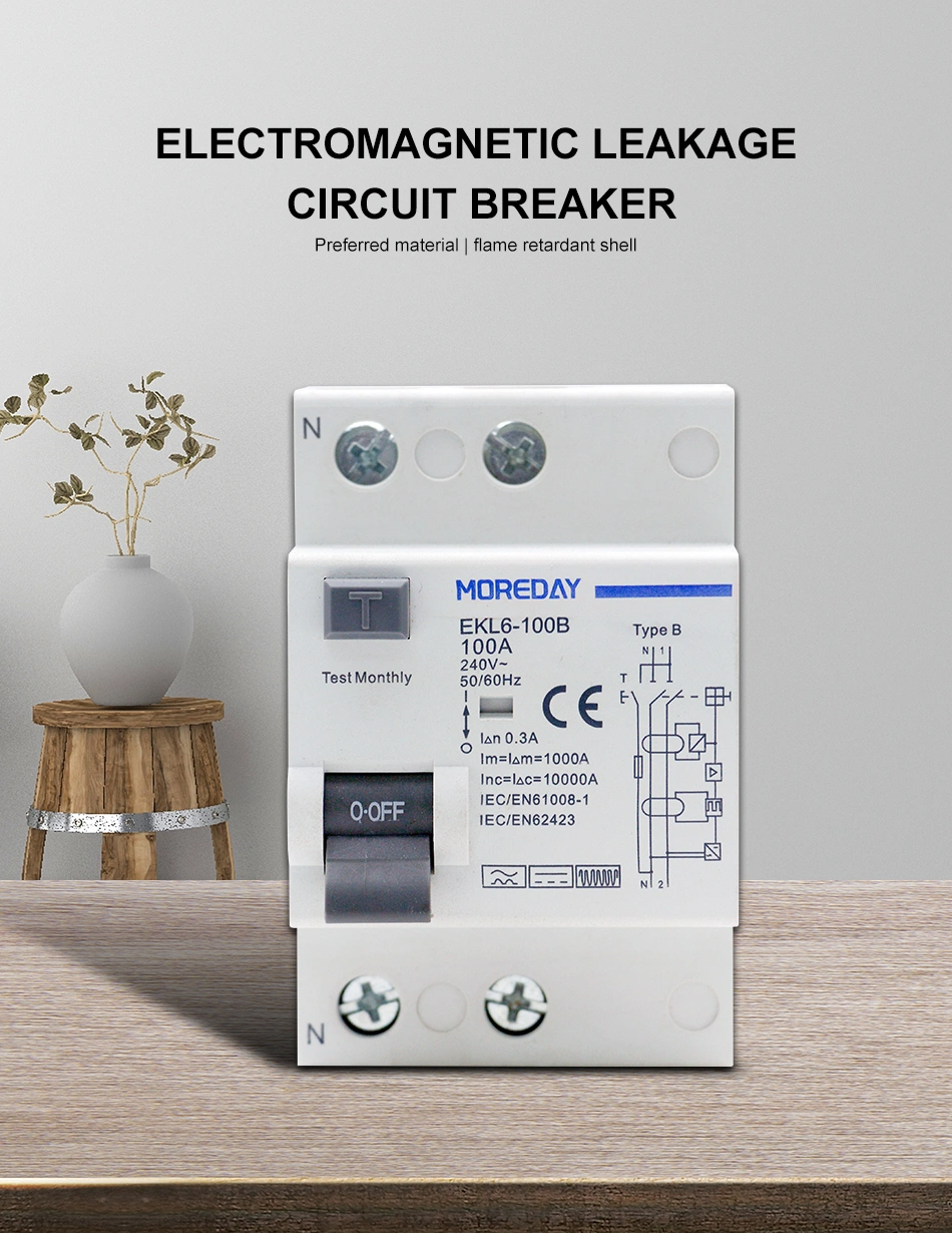 New Moreday Type B RCCB 63A 4 Pole ELCB Earth Leakage Circuit Breaker DC RCD 4p 40A 63A 30mA