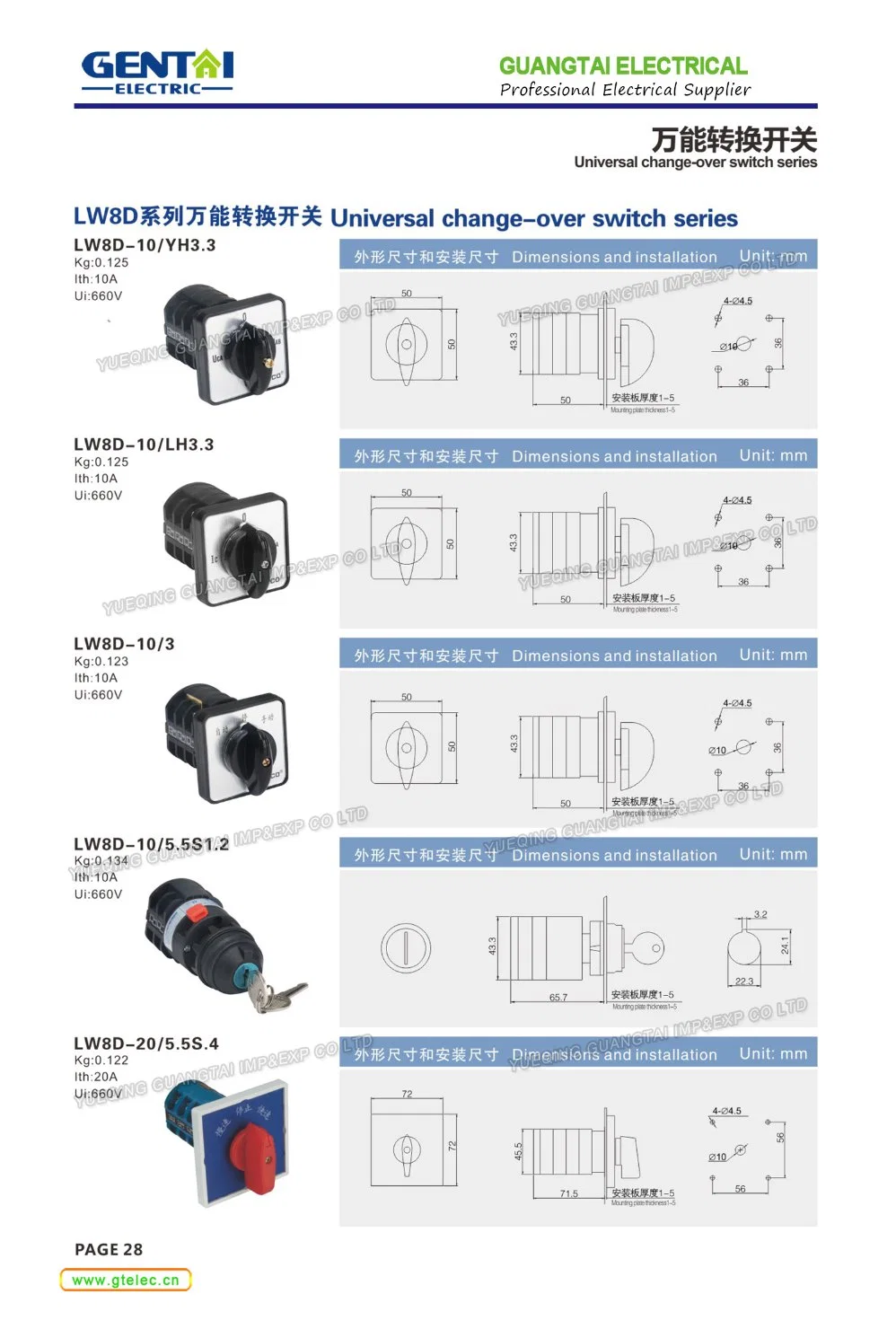 Electrical Changeover Cam Rotary Selector Operation Main Switch