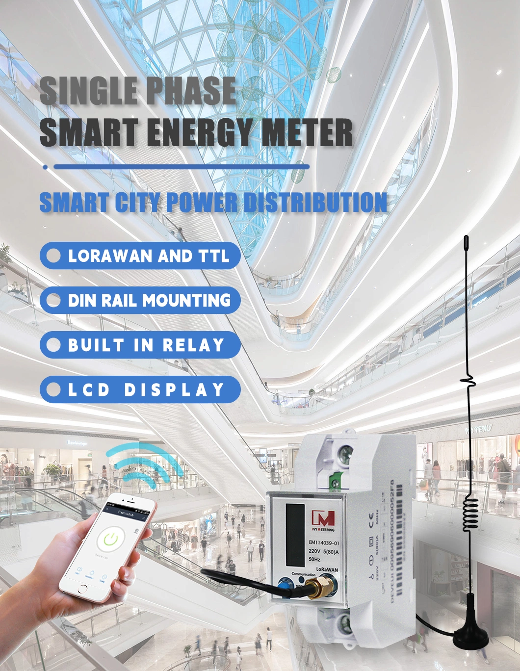 Single Phase Lora Energy Meter Smart Power Meter Lorawan Voltage Meters LCD Digital Display Voltmeter