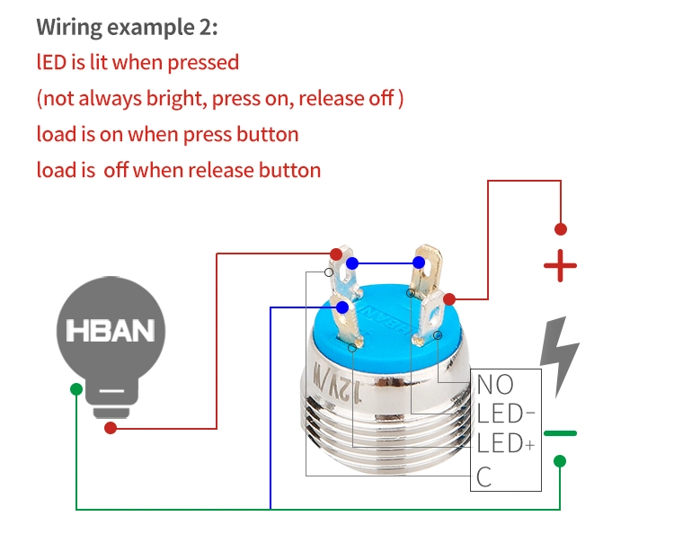 Spst High Head Push Button Pin Terminal Waterproof Metal Momentary 12mm Switch