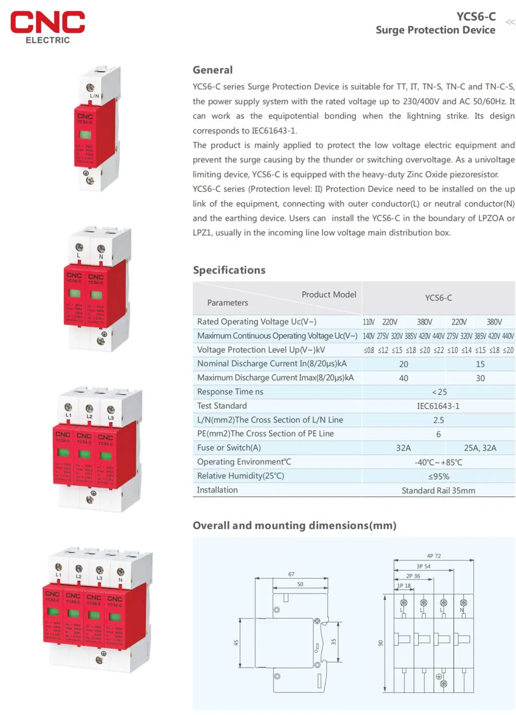 CNC Ycs6-C Series 4p Surge Protection Device