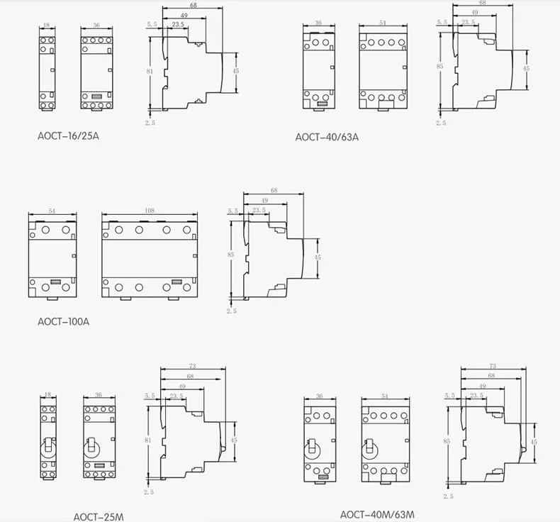 Aoasis Aoct-100 4p 4no 500V Mini Modular Contactor Used in Hotels Apartments