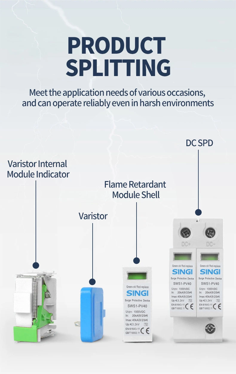 Surge Protection Devices DC PV Solar System Arrester Protector SPD