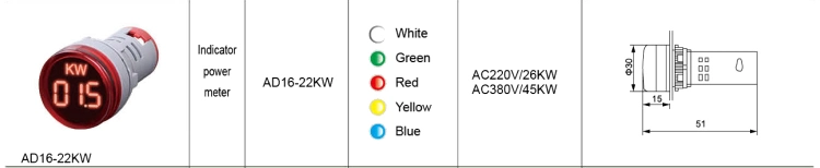 Ad16-22vahzs 22mm AC LED Light Digital Voltage Current Meter Indicator Voltmeter Ammeter Frequency Meter