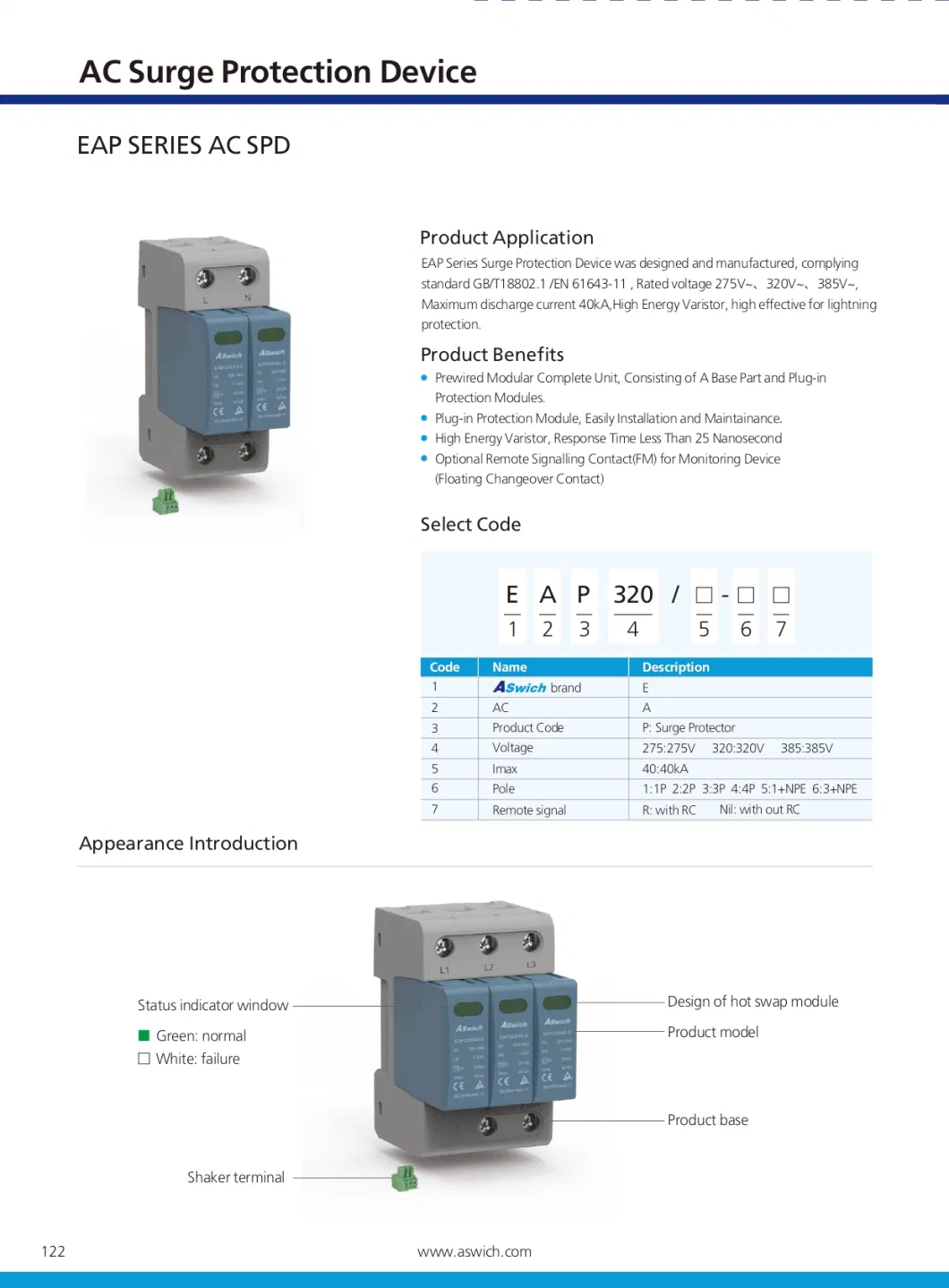 AC SPD 2p House Surge Protector Protection Protective Low-Voltage Arrester Device