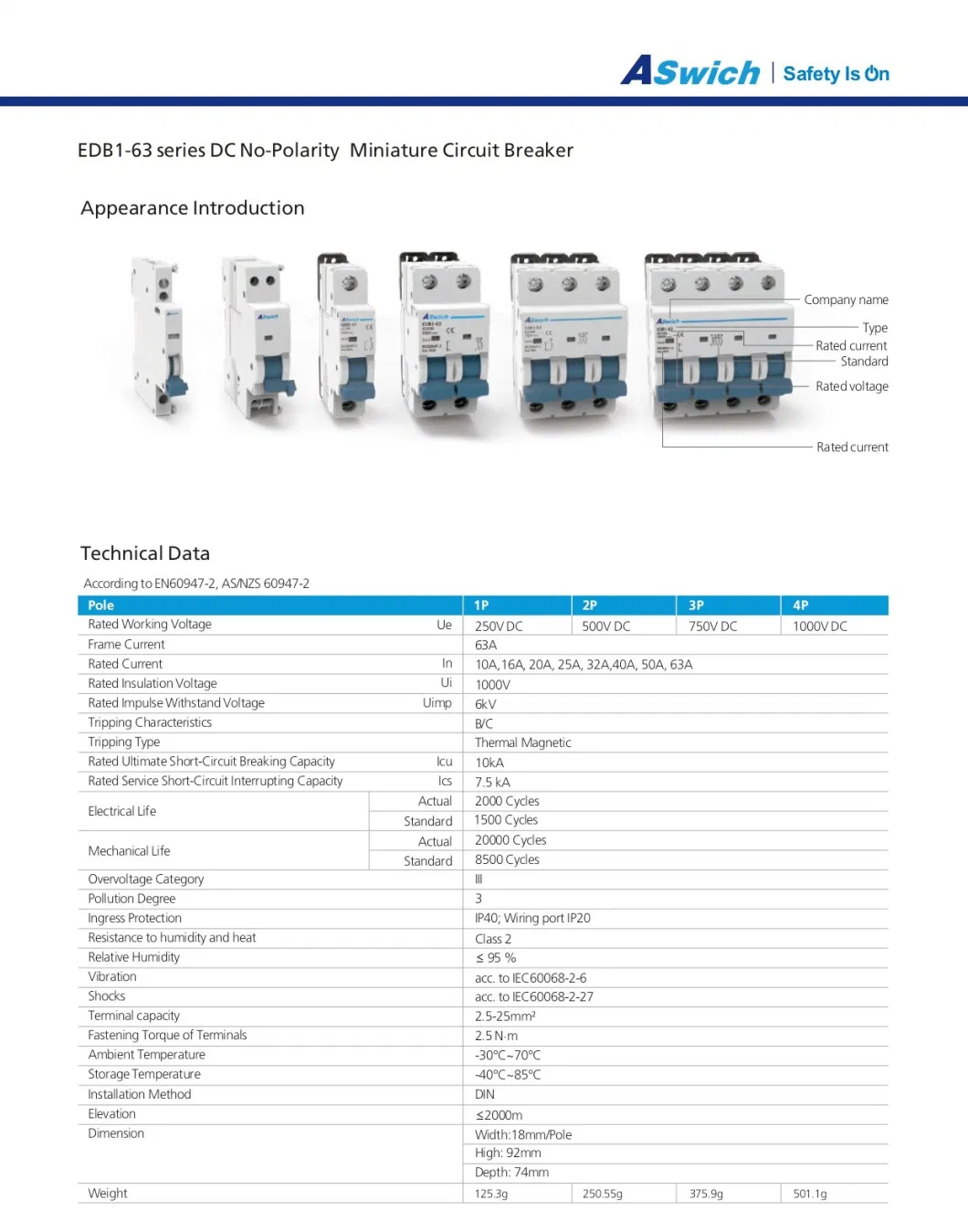 2p 500V 32A Solar PV System DC Isolator Breaker Switch