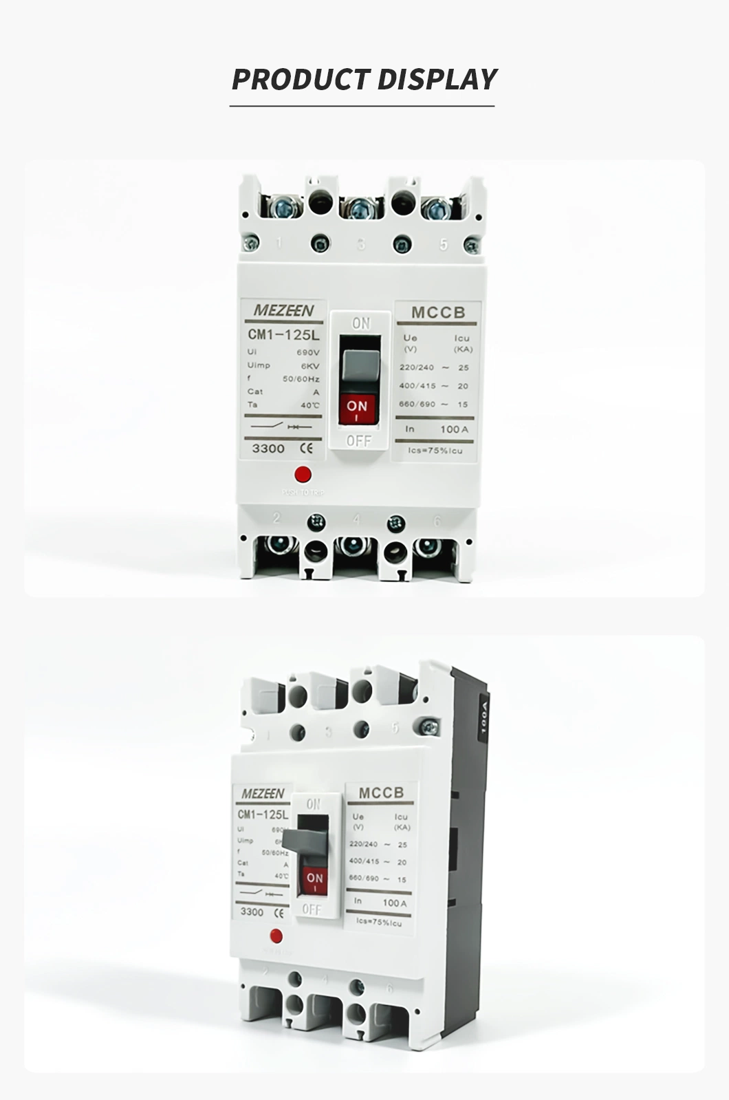 Mezeen Cm1-125L MCCB Molded Case Circuit Breaker 1p 2p 3p 4p 125A Electric Circuit Breaker