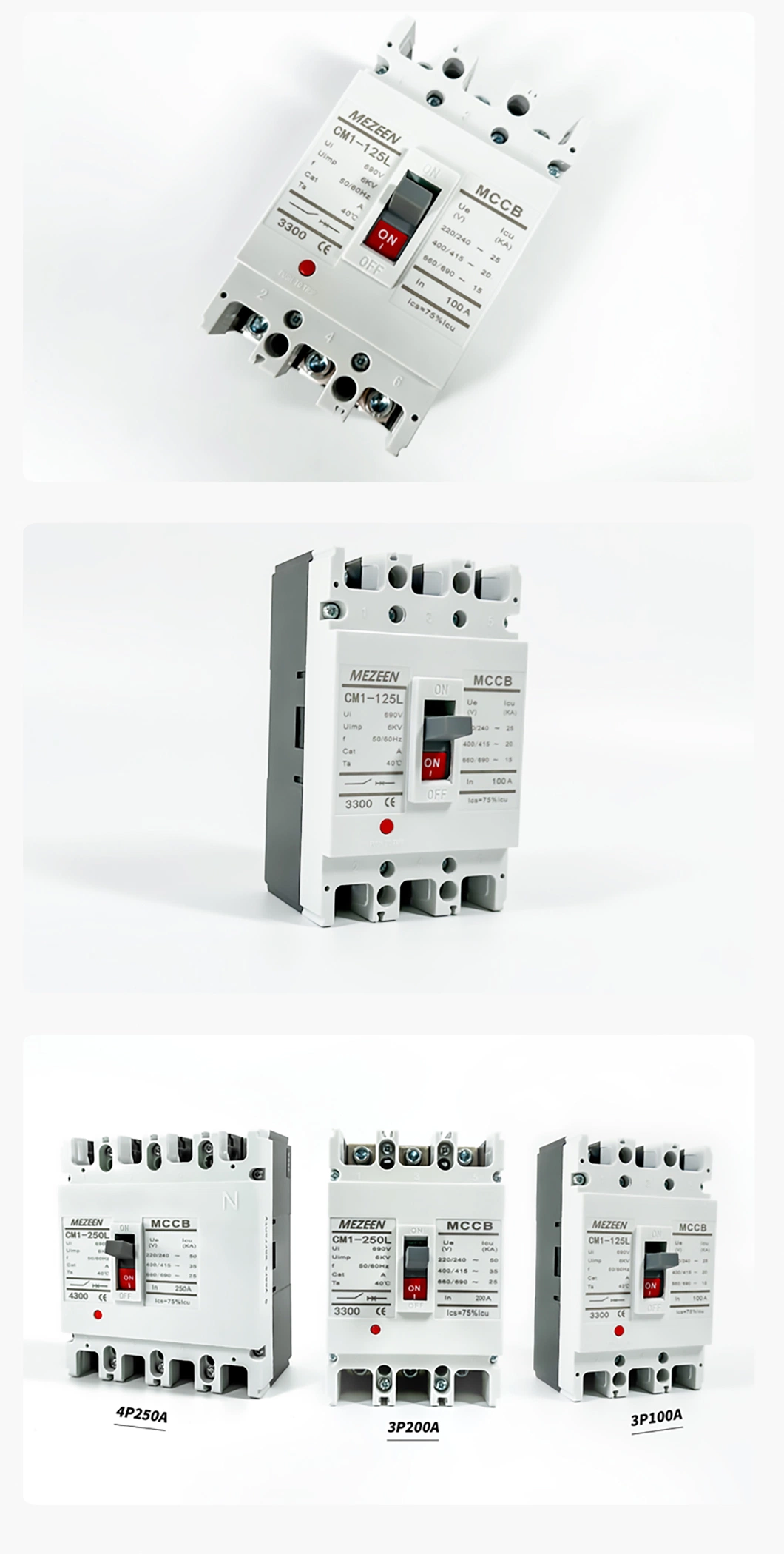 Mezeen Cm1-125L MCCB Molded Case Circuit Breaker 1p 2p 3p 4p 125A Electric Circuit Breaker