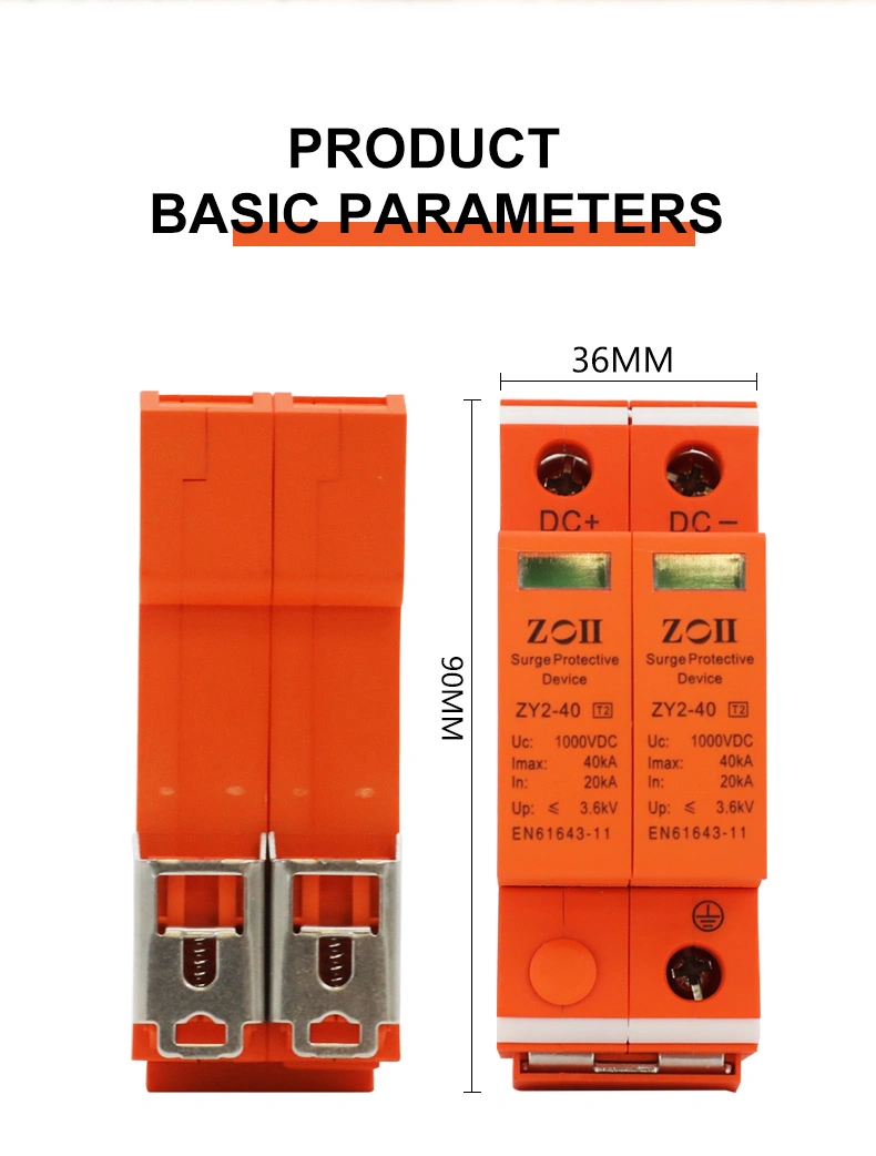 Zoii Manufacture DC Solar SPD 600V 1000V 20-40ka Surge Protection Device