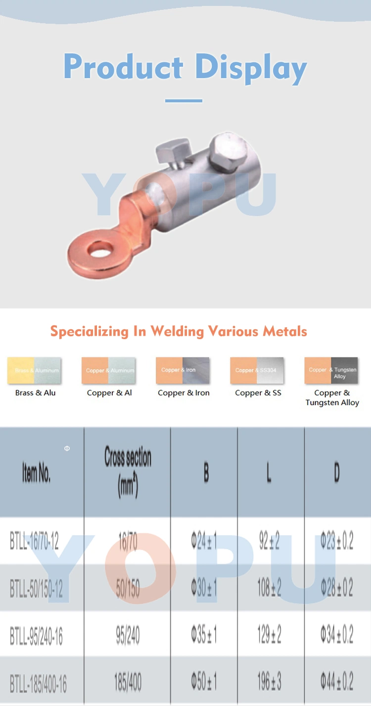 Yopu Dtl-2 Cu-Al Bimetal Bolt Cable Lug Copper Aluminium Metallic Tubular Crimping Terminal