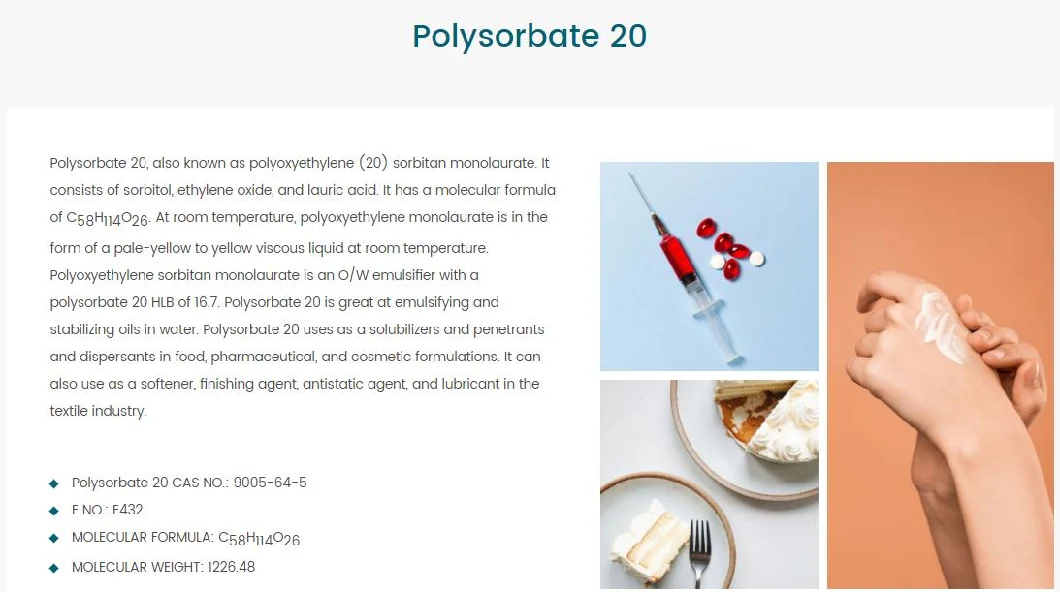 Tween 20/21/40/60/61/65/80/81/83//Polyoxyethylene Sorbitan Fatty Acid Esters