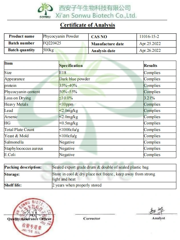 Sonwu Supply Blue Spirulina Extract Phycocyanin Powder E18