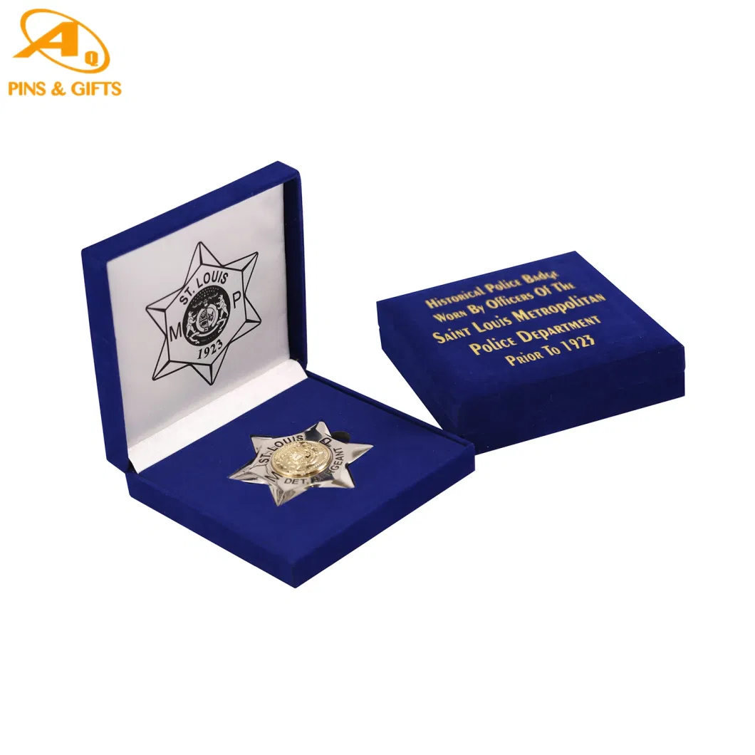 Souvenir Military with Color with Leather ID Card Holder and Metal Clip Infilled and Back Safety Pin Metal Custom Security Police Badges