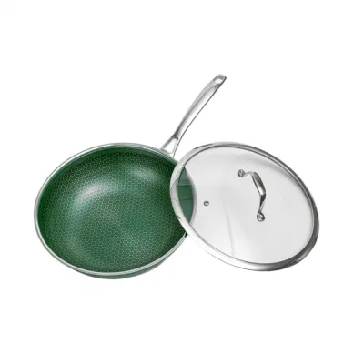 Nonstick Honey Comb Coating Stainless Steel Blackish Green Ceramic Outer Layer Wok