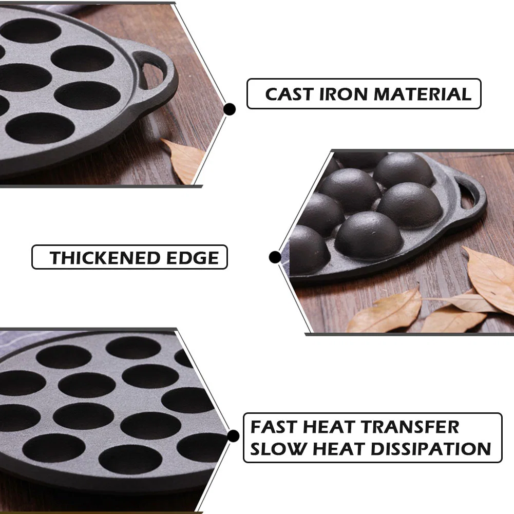 Cast Iron Pre-Seasoned Non-Stick Round Baking Mold Pan 15 Holes Cooking Fish Ball Plate/Pan