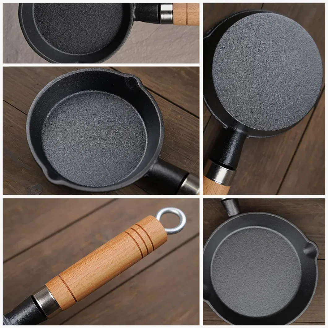 Hot Sale Non Stick Cast Iron Pot Saute Butter Milk Mini Deep Frying Egg Pan with Wood Handle