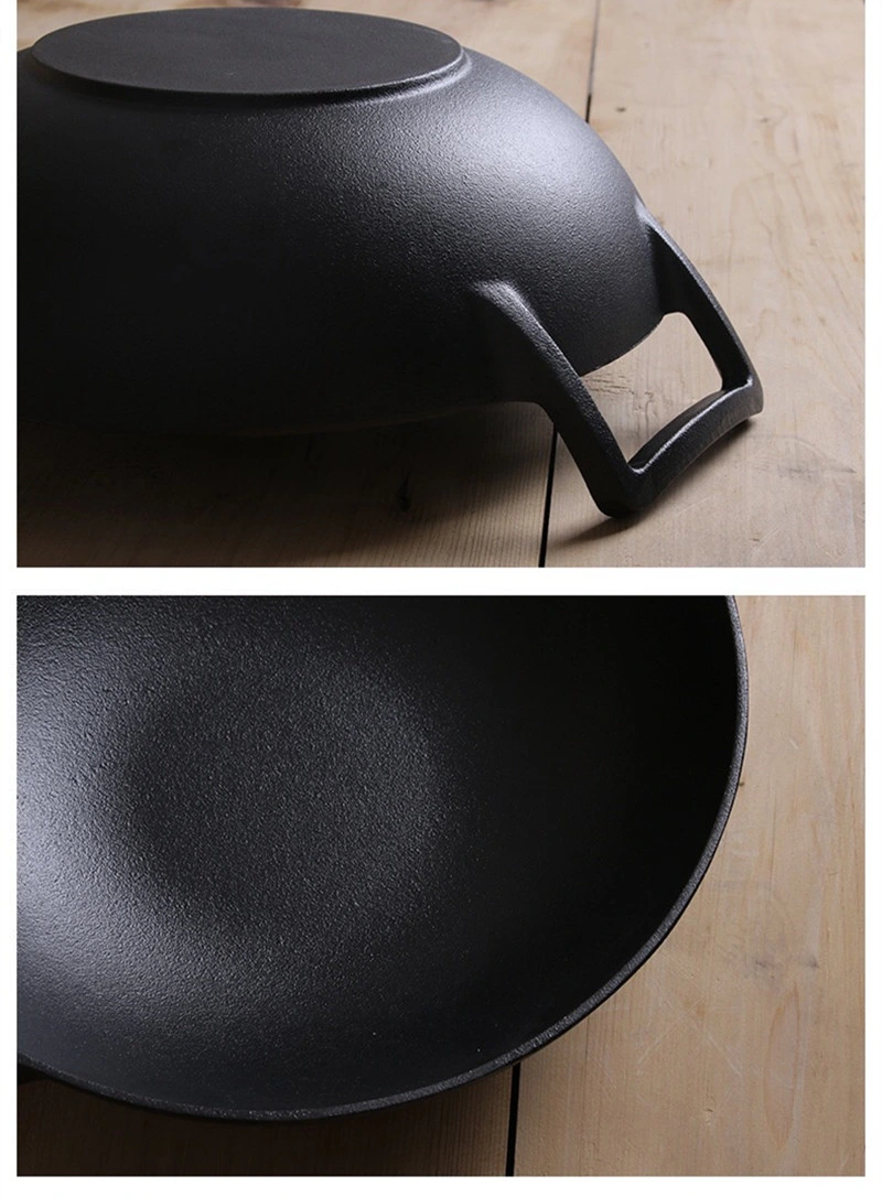 32cm Professional No Coating Chinese Cast Iron Binaural Wok Pan