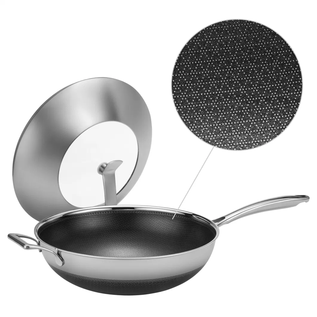 Hot Sales Cookware Stainless Steel Nonstick Double Layers Coating Wok