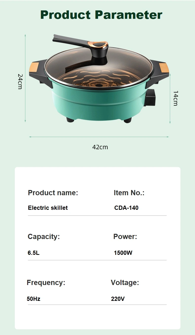 Electric Hot Pan with Lid Family Fry Pan 1500W Wok Pot