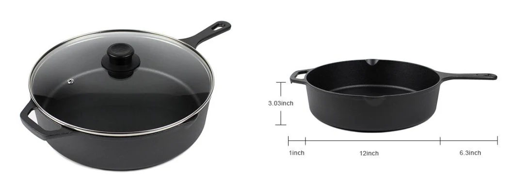 5.6 Quart Preseasoned Cast Iron Deep Saut&eacute; Pan Chicken Fryer Skillet with Glass Cover