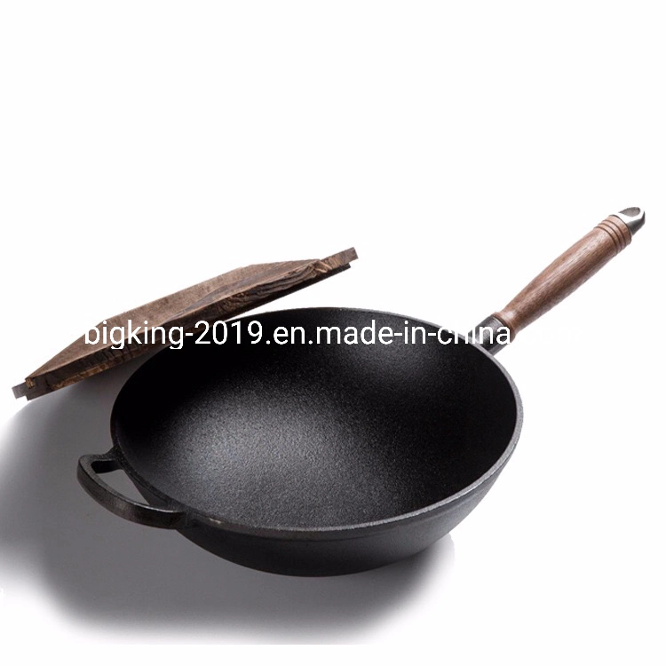 Cast Iron Chinese Wok Pan with Wooden Handle