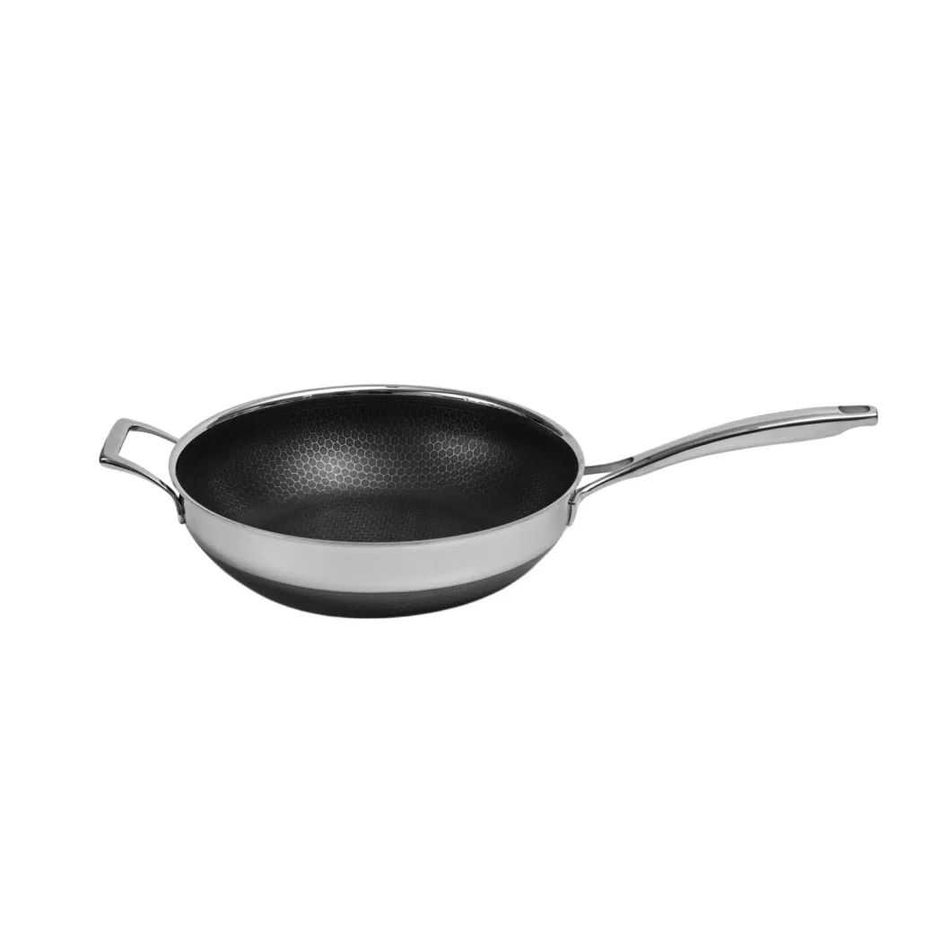 Hot Sales Stainless Steel Cookware Non-Stick Double Layer Honey Comb Coating 30cm Wok