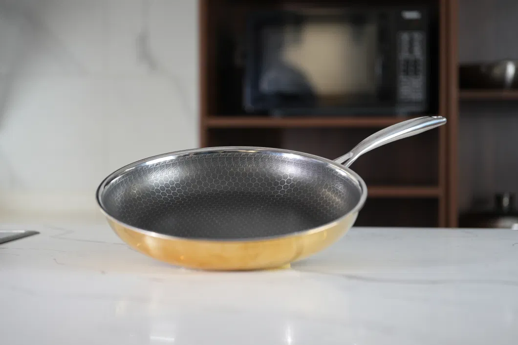 Low Price Wholesale Tri-Ply Stainless Steel Golden Non-Stick Honey Comb Skillet