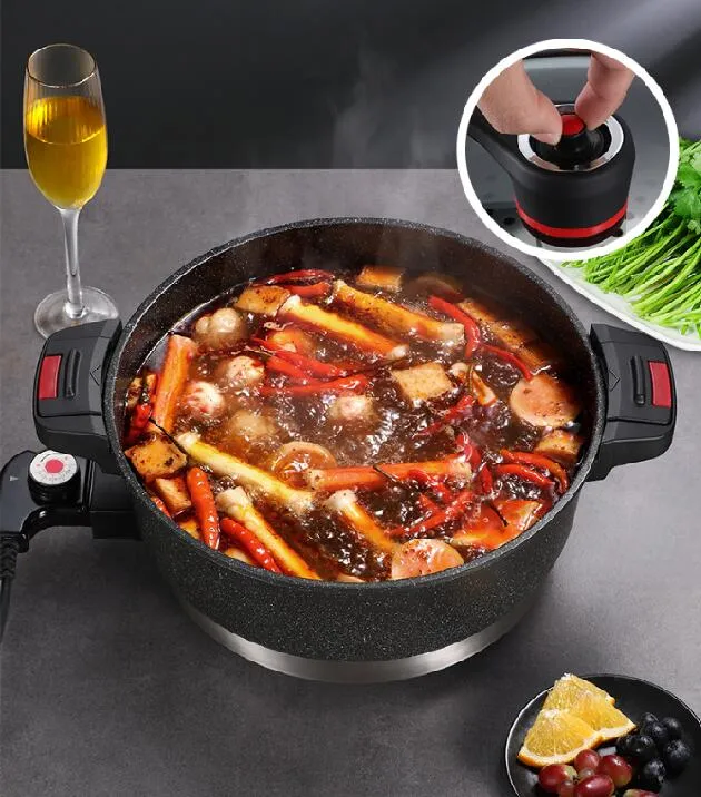 Low Pressure Electric Skillet Deep Frying Pot with Steamer 32cm