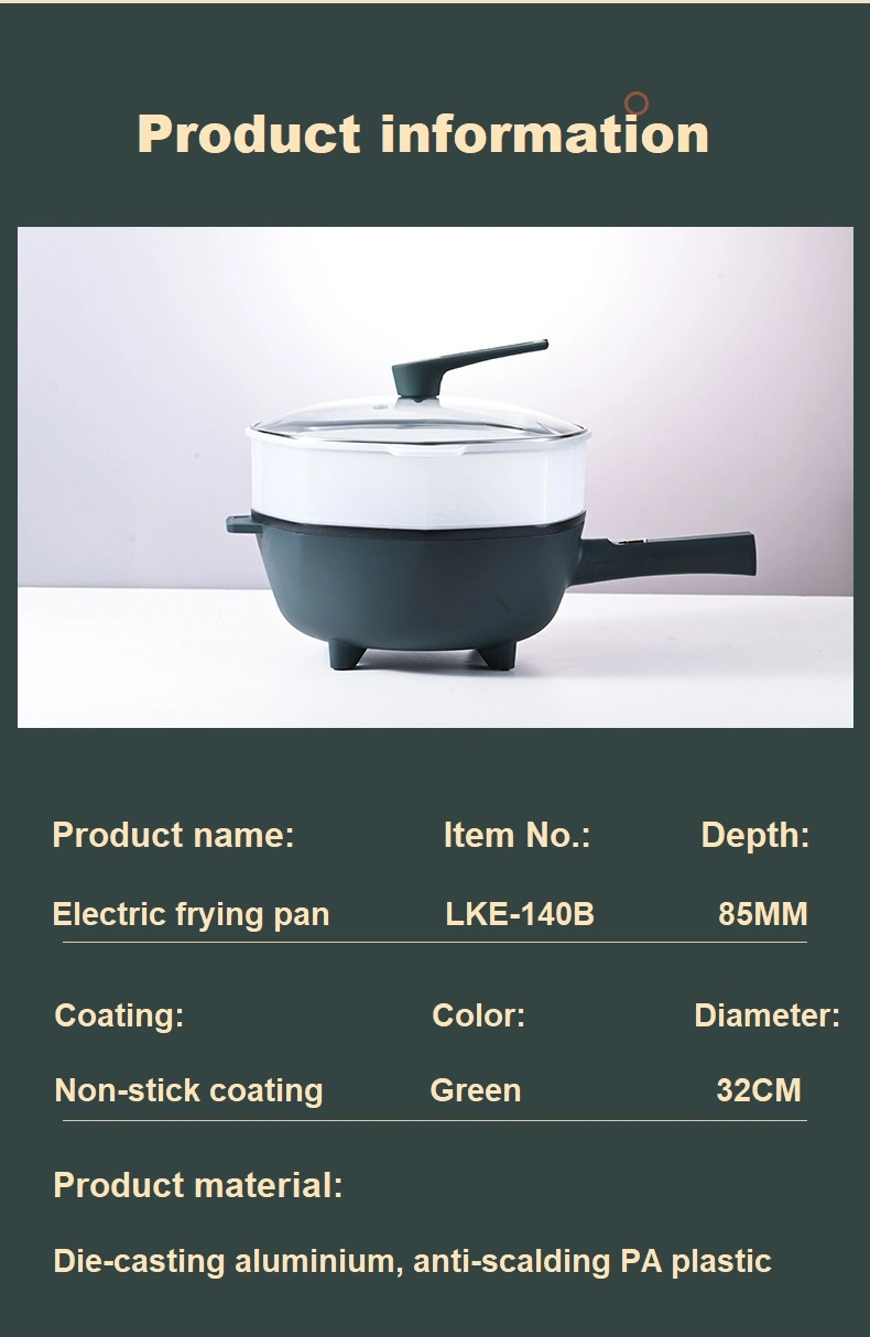 Big 32cm Electric Hot Pot Multipurpose Cooking Pot Frying Pan with Steamer