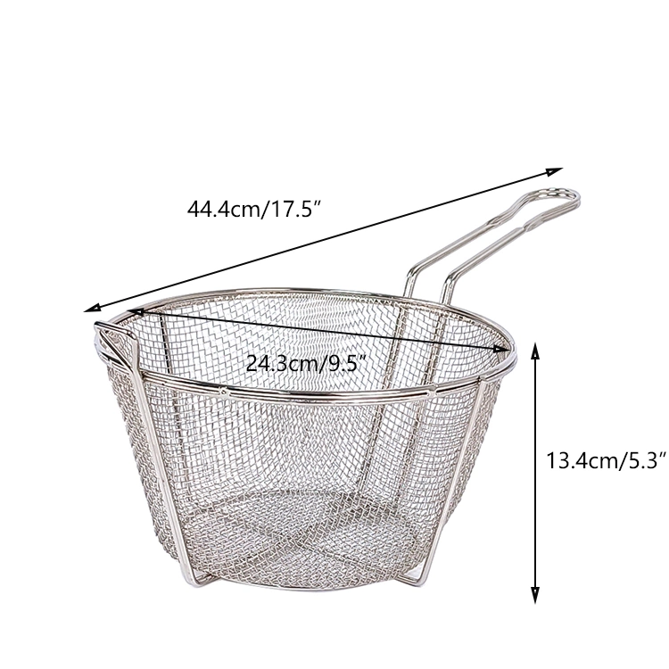 9.5&quot; Wire Mesh Fry Basket Round Stainless Steel Steamer Deep Frying Pot Basket