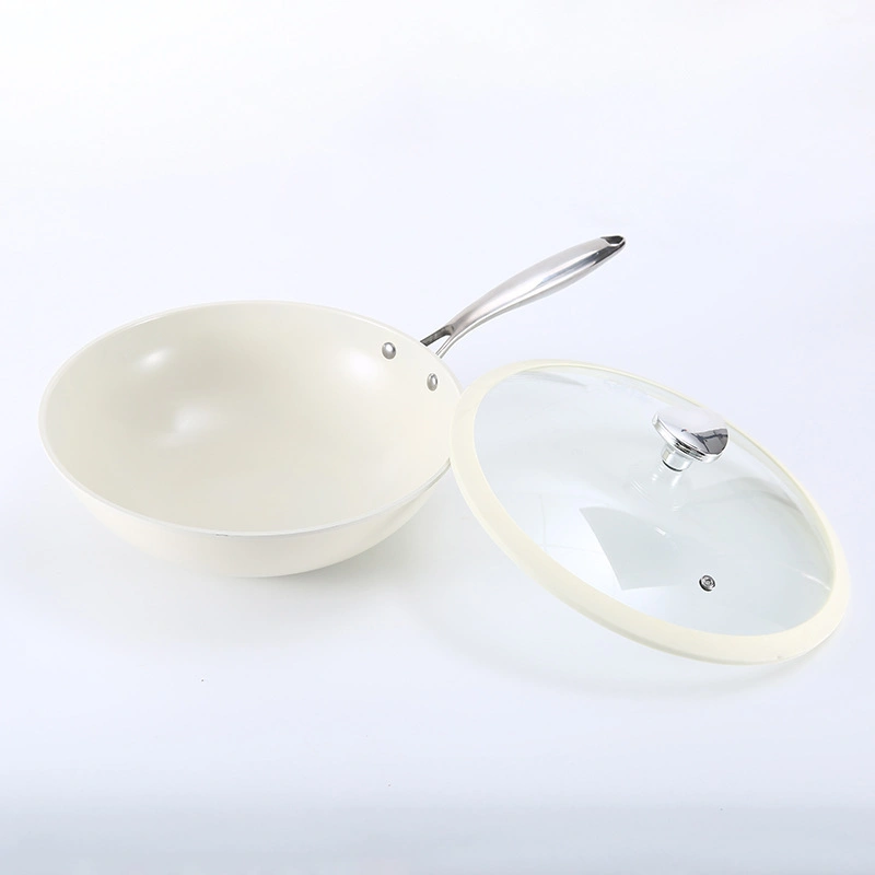 **Bekko Porcelain Fry Pan** - White Goose Eggstone Non-Stick Skillet for Home Kitchen. Premium Iron Frying Pan for Wholesale.