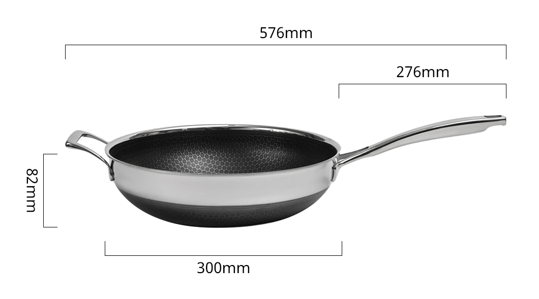 Hot Sales Stainless Steel Cookware Non-Stick Double Layer Honey Comb Coating 30cm Wok