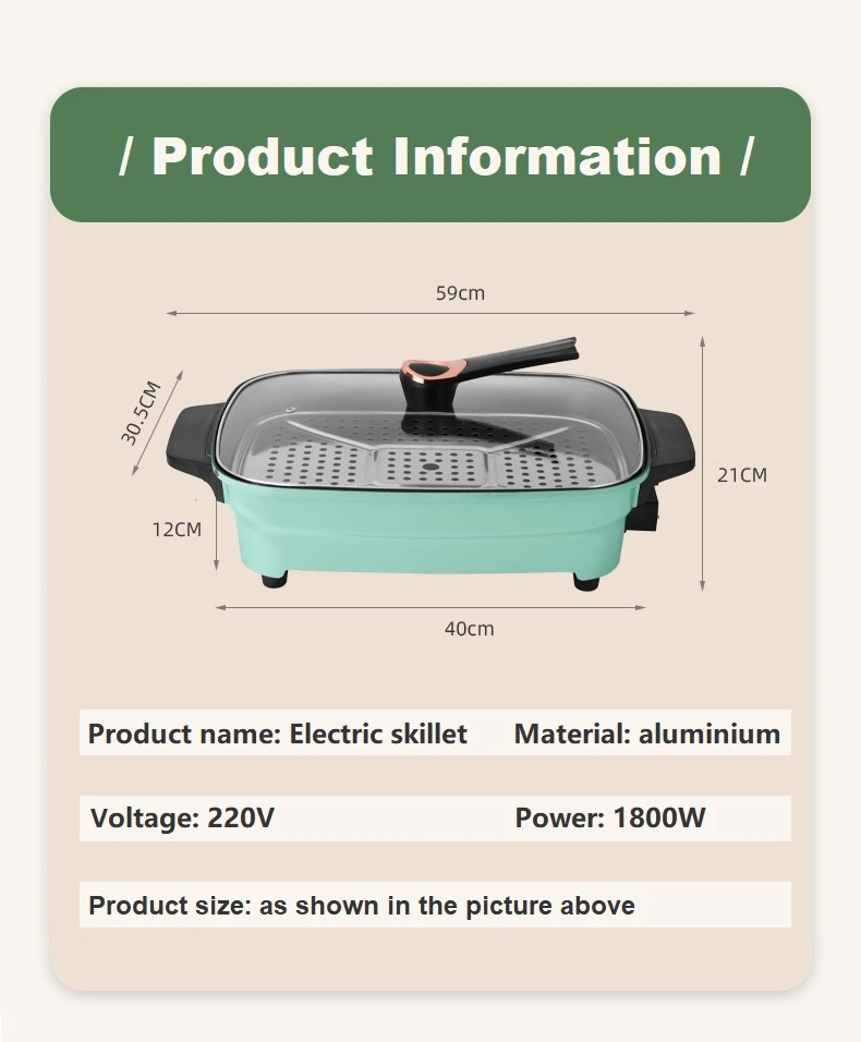 Rectangle 40X30cm Electric Frying Pan Large Capacity 1800W