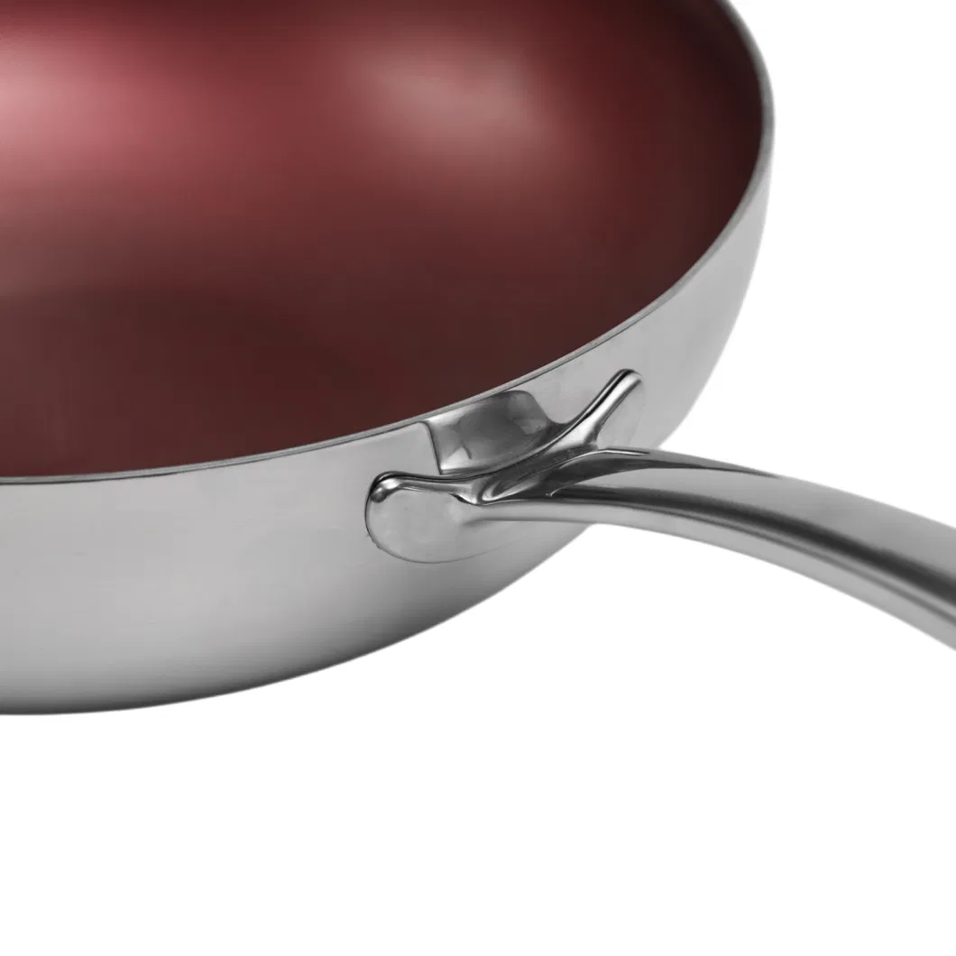 Nonstick Coating Red Colour Stainless Steel Cookware 28cm Wok