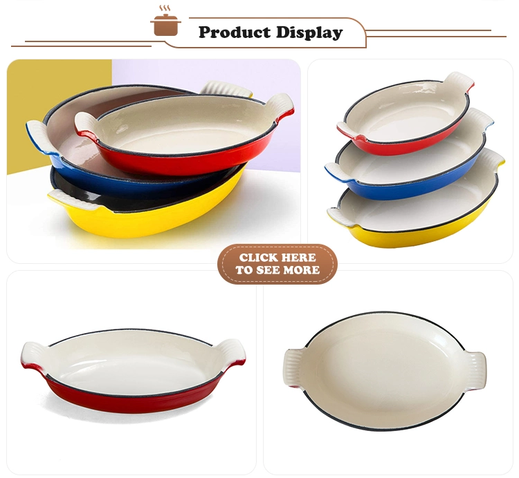 China High Quality Oval Baking Pan Enamel Cast Iron Frying Pan Cast Iron Enameled Fish Shape Dish Pan