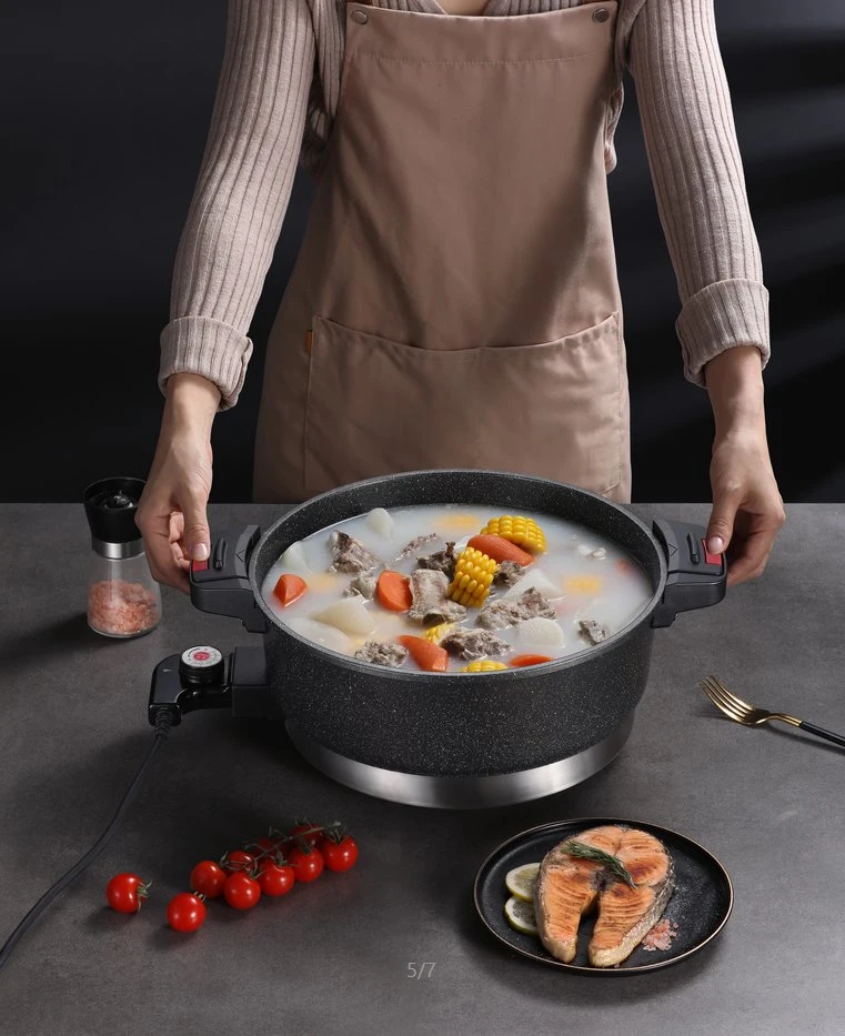 Low Pressure Electric Skillet Deep Frying Pot with Steamer 32cm