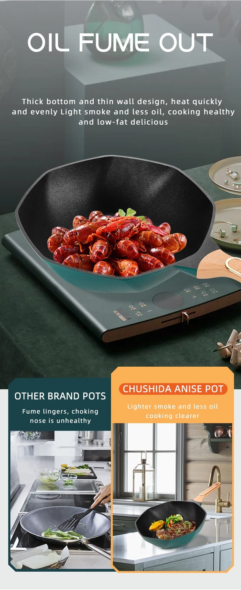 30 Cm Square Deep Chef Frying Pan Skillet with Non Stick Coating Cookware for Saute and Grill